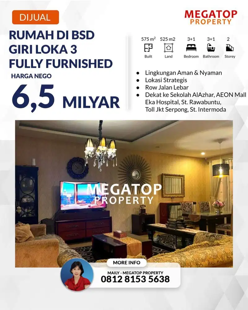 Rumah Asri Dijual di BSD Giri Loka 3 Full Furnished Siap Huni