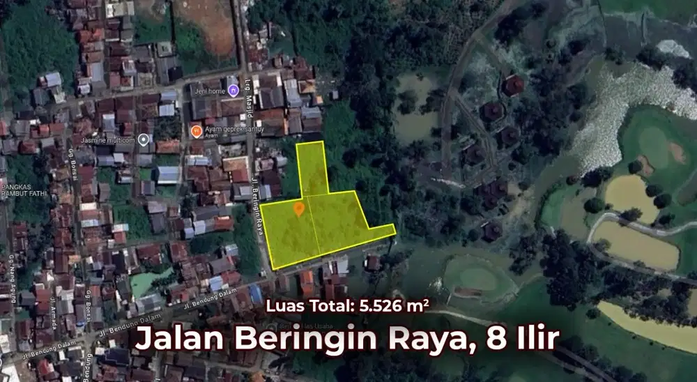 DIJUAL TANAH 5526 m2 JALAN BERINGIN RAYA DEKAT PTC MALL PALEMBANG
