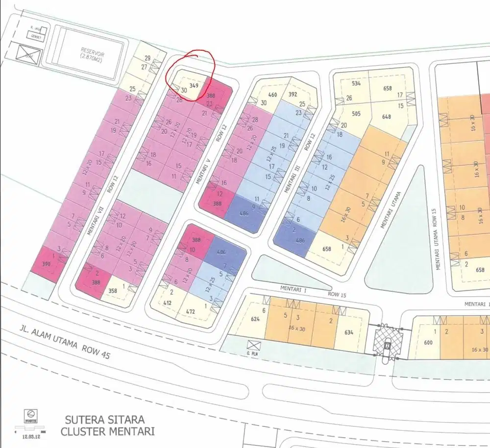 Dijual Kavling Sutera Mentari 7 no 30  Luas 349 m2 Hook
