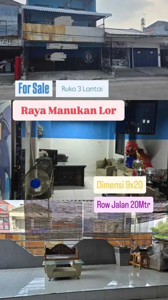 Dijual ruko 3 lantai manukan lor nol jalan raya