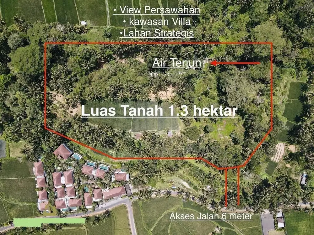 dijual tanah view air terjun sawah kenderan tegalalang ubud