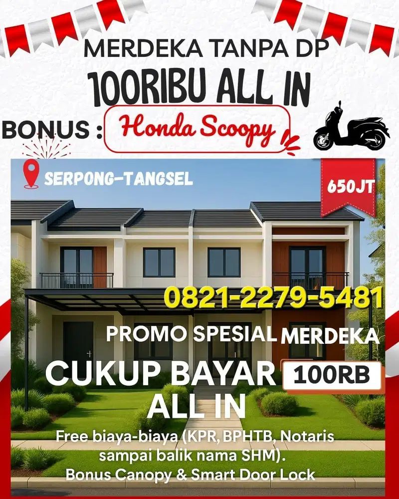 Booking 100rb bisa punya rumah 2 lantai Pamulang bonus motor
