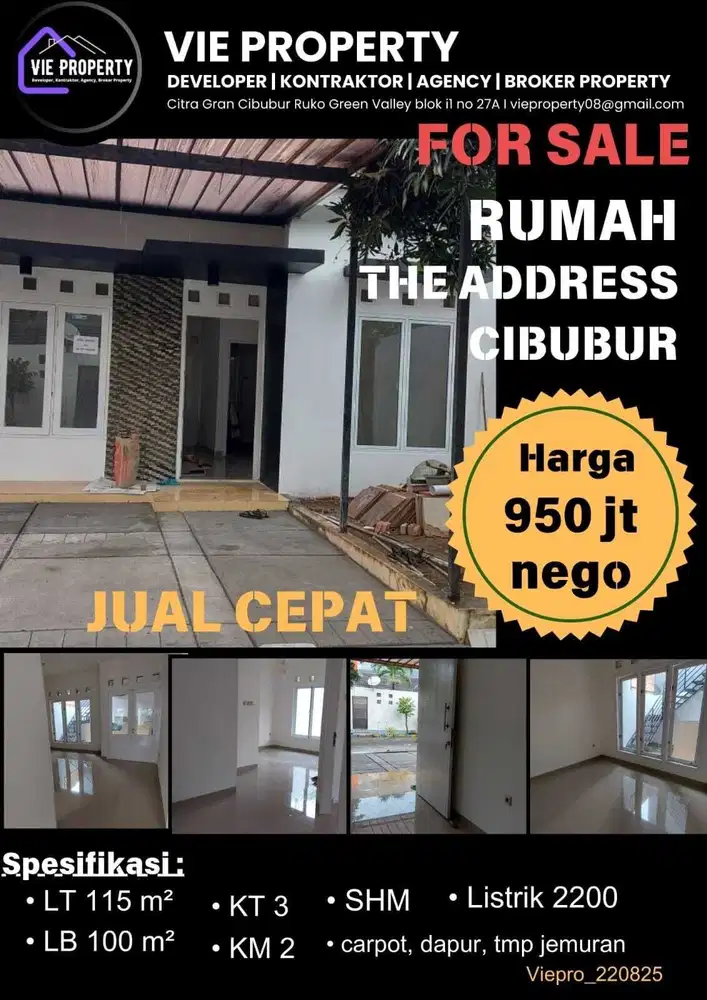 Dijual Cepat Rumah The Adress Cibubur