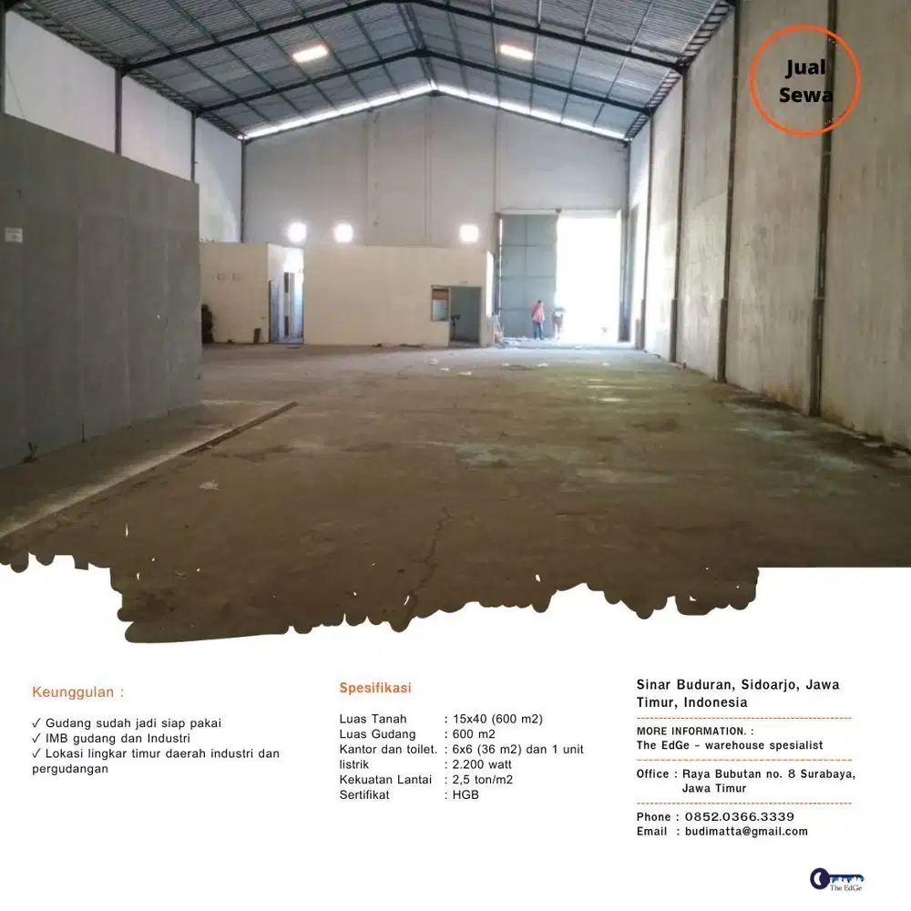 jual murah gudang industri lebar 15 meter di lingkar timur Sidoarjo
