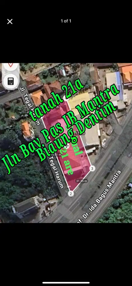 Dijual Tanah 21a di Jln induk Bay Pas IB Mantra Biaung Denpasar Timur