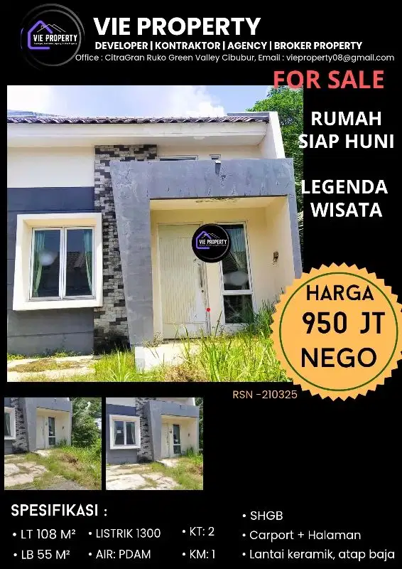 BANTING HARGA  JUAL MURAH RUMAH DI CIBUBUR LEGENDA WISATA
