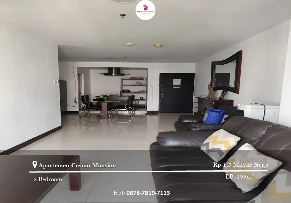 Dijual Apartement Cosmo Mansion 3BR Full Furnished View GI