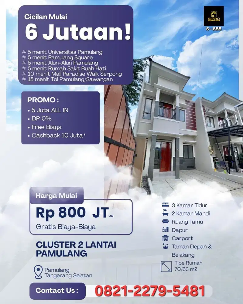 Rumah 2 lantai Siap Huni di Pamulang Free biaya