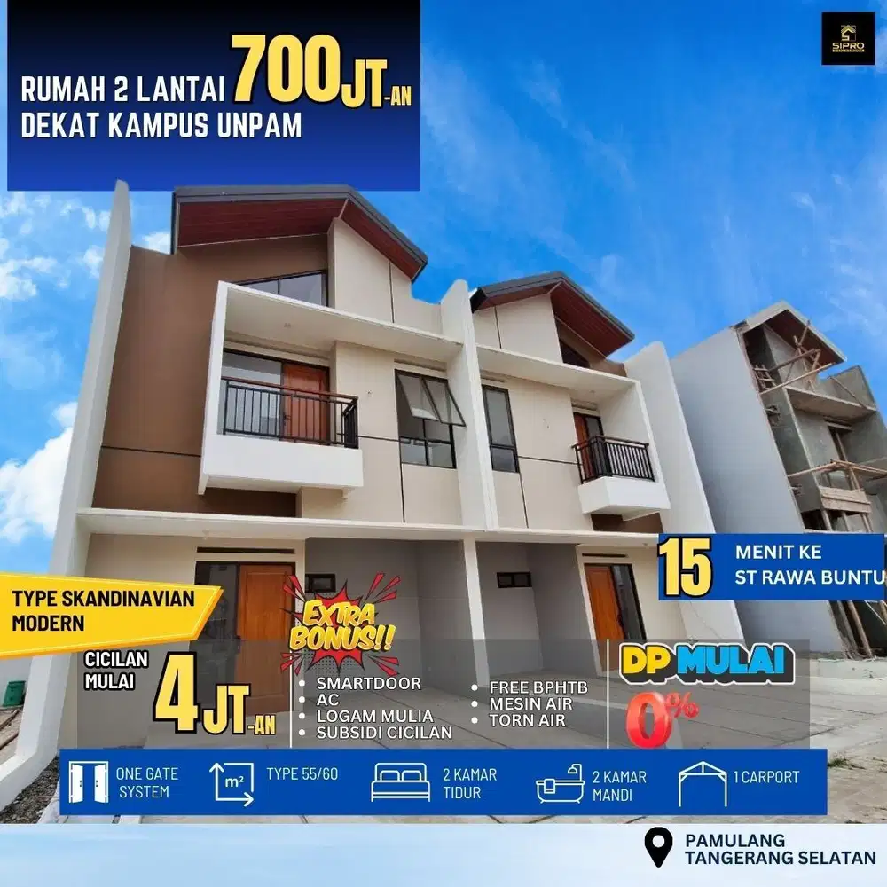 Rumah 2 Lantai Cantik DP 0% Dekat kampus UNPAM
