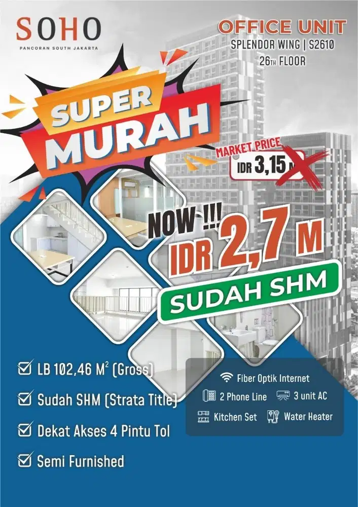 Dijual Apartement Perkantoran SOHO Pancoran