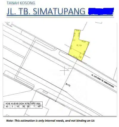 Dijual Tanah 734 M2 Shgb Jl Tb Simatupang Jakarta Selatan