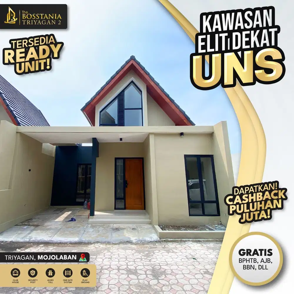 Rumah Mewah Satu Lantai, Bebas Biaya Sampai SHM, Dekat UNS