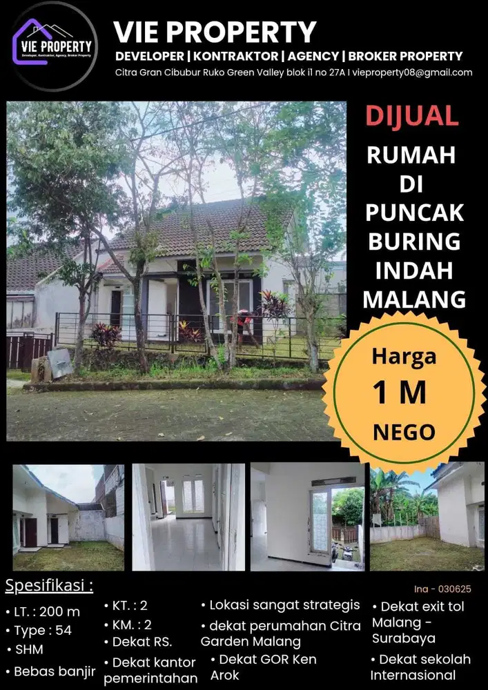 Rumah di Puncak Buring Indah Malang Jawa Timur
