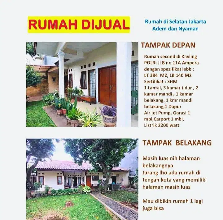 Rumah Luas Shm Di Kavling Polri Ampera