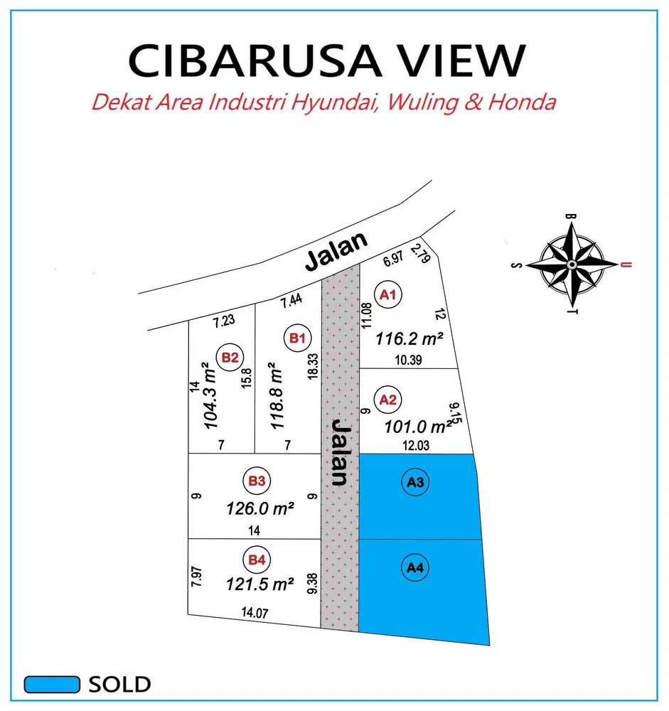 Kavling dengan Luasan mulai dari 101 m2 sampai 140 m2.