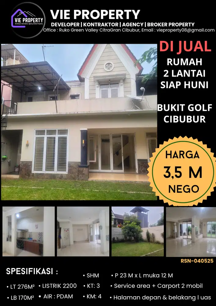 DIJUAL CEPAT  BANTING HARGA. Rumah siap huni di Bukit Golf Cibubur