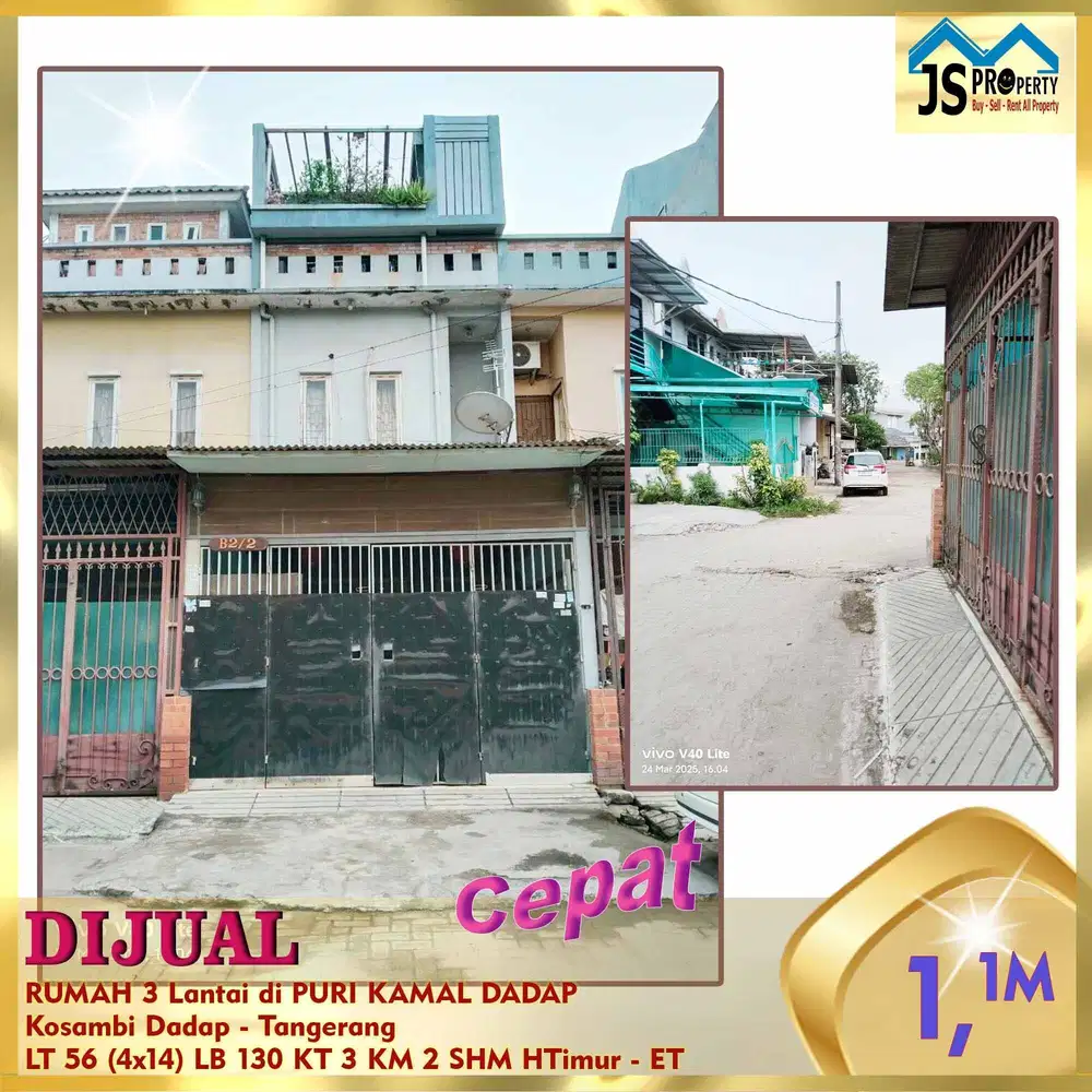 DIJUAL RUMAH 3 Lantai di PURI KAMAL DADAP  Kosambi Dadap Tangerang -ET