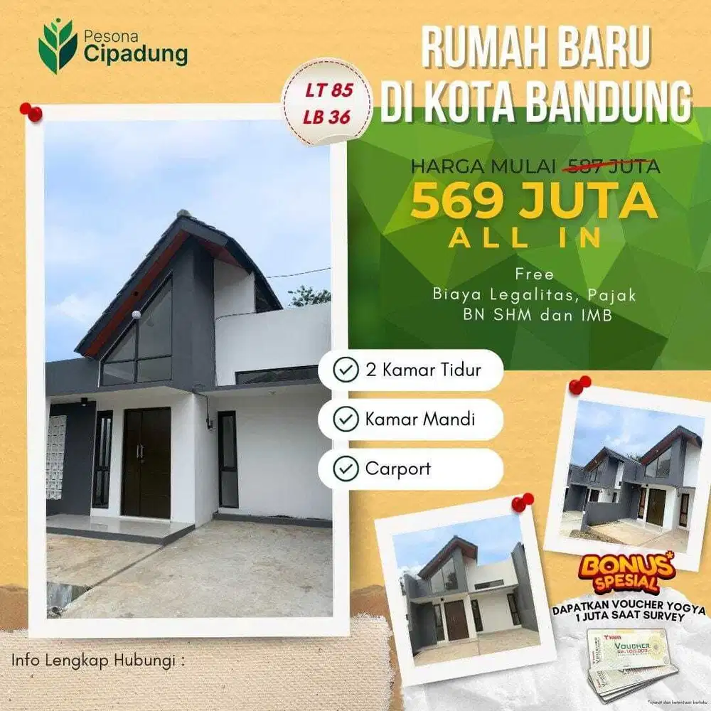 Dijual rumah minimalis cantik cluster di Cipadung Cibiru kota bandung
