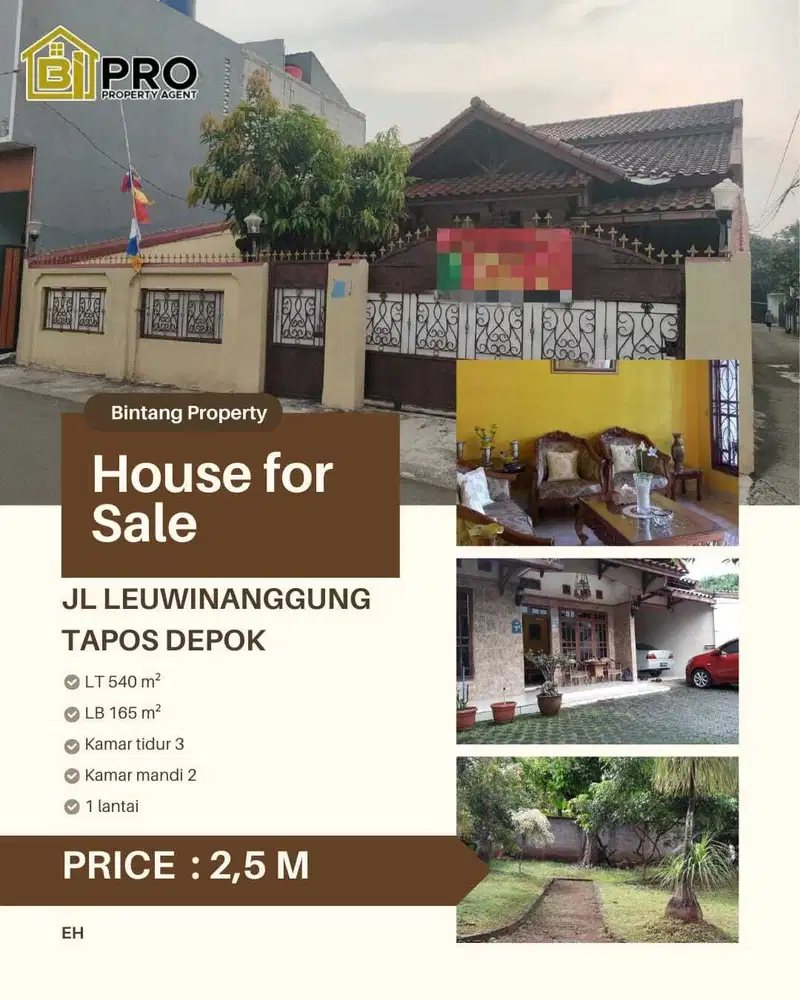 Dijual Rumah luas di Jl. Leuwuinanggung Tapos, Depok*