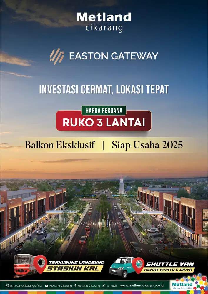 RUKO READY METLAND CIKARANG - RUKO 3 LANTAI HARGA 1,1M