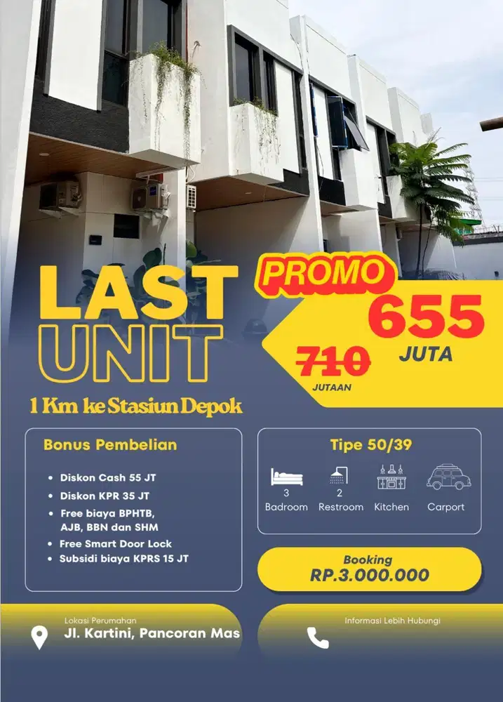 FOR SALE,Rumah unit Terakhir di Bulan Agustus,Deket stasiun Depok