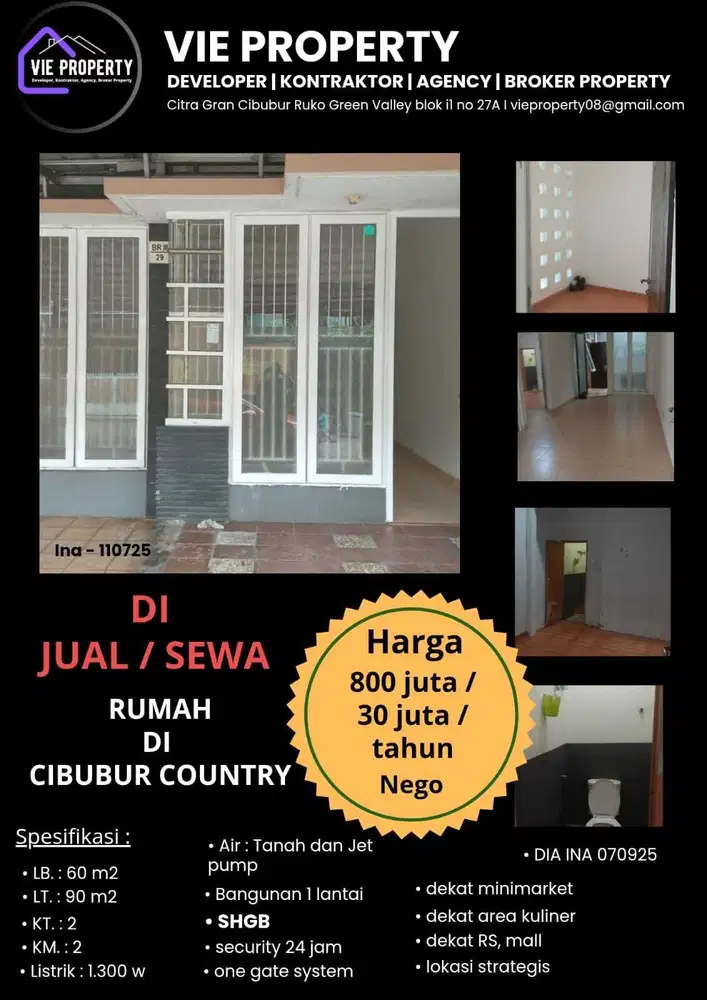 Dijual Rumah non Furnish Cibubur Country