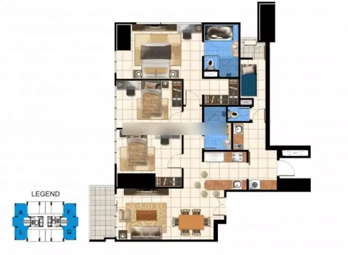 Dijual Rugi Apartemen Menara Jakarta Condo 3+1 BR Semi Furnished