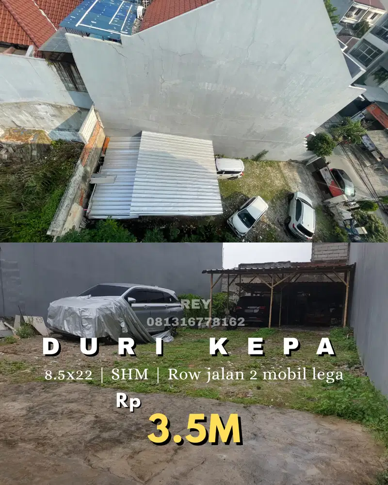 JUAL TANAH DURI KEPA 8.5x22 akses 2 mobil