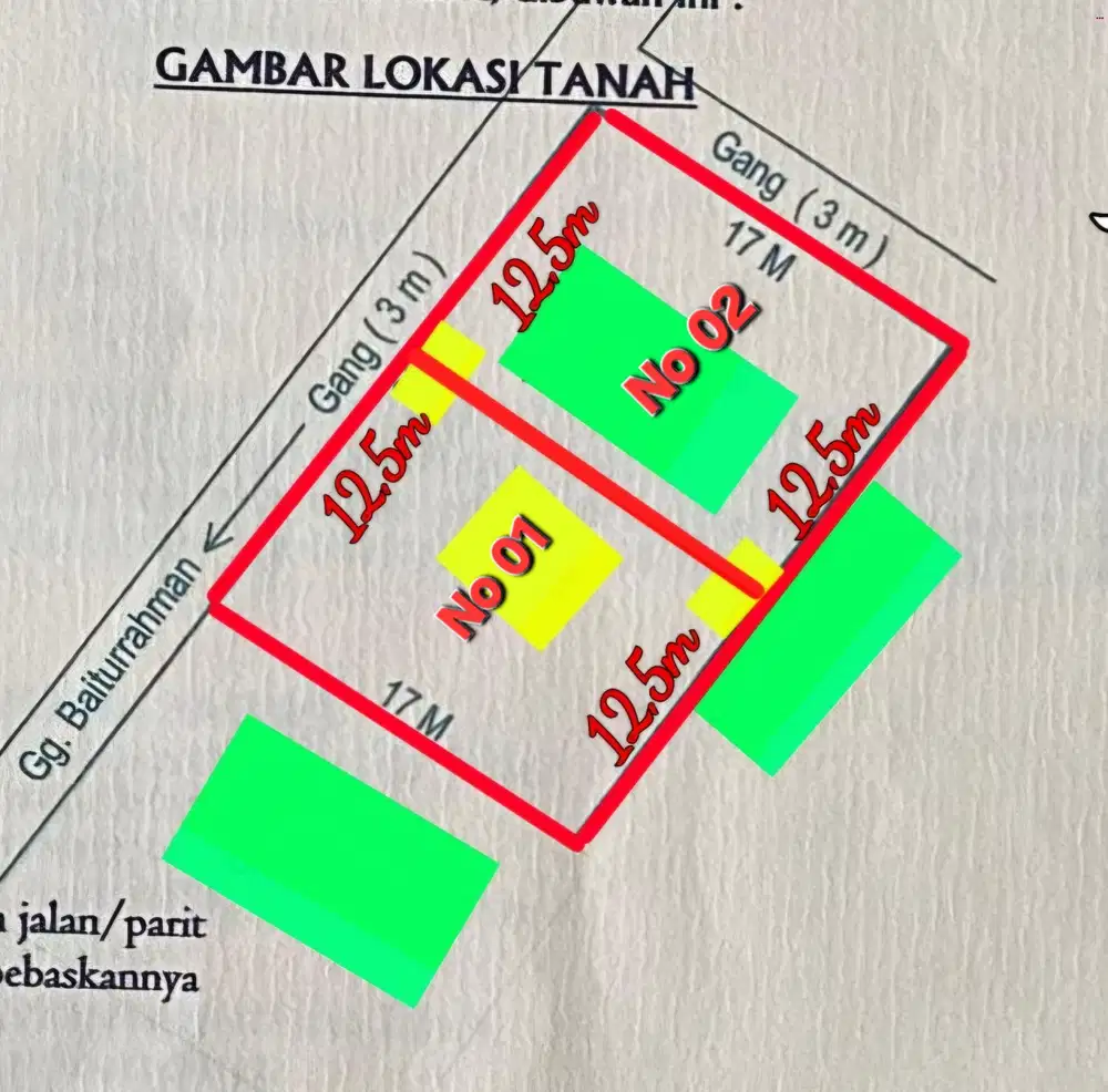 Tanah murah buat rumah 12,5x17m daerah jl Hangtuah jalan Segar