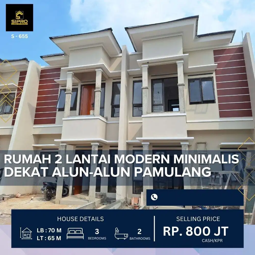 S655.Rumah 2Lt modern Free Biaya Strategis di Pamulang Tangsel