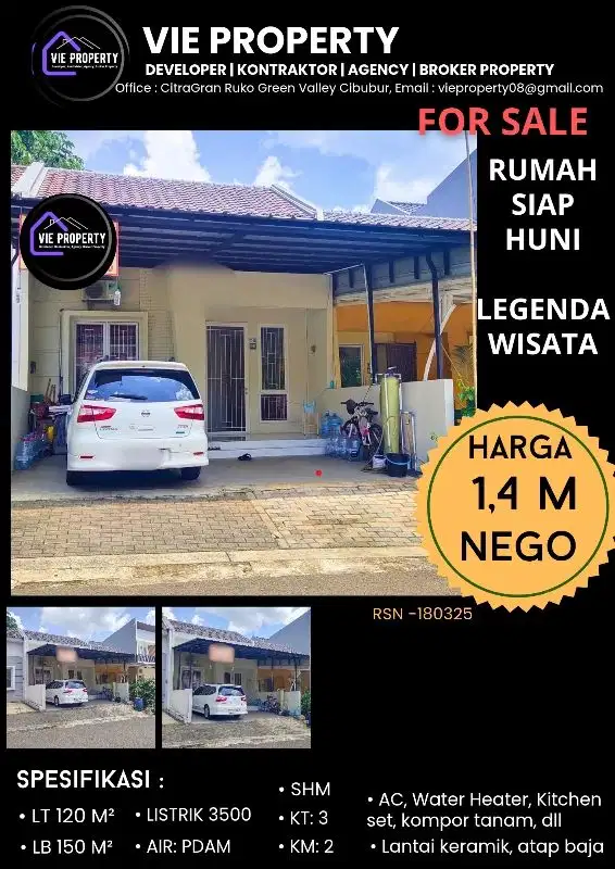 DIJUAL CEPAT RUMAH SUDAH RENOV SIAP HUNI DI LEGENDA WISATA CIBIBUR