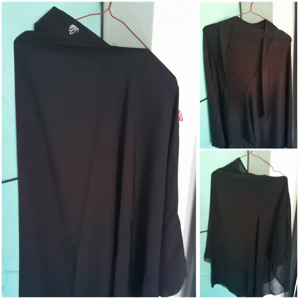 3 khimar warna hitam bahan ceruty,monalisa&jersey