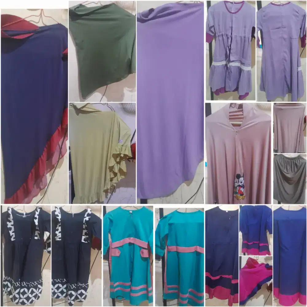 Gamis set kerudung ada 5 pasang utk anak usia 5 - 10th,jual borongan