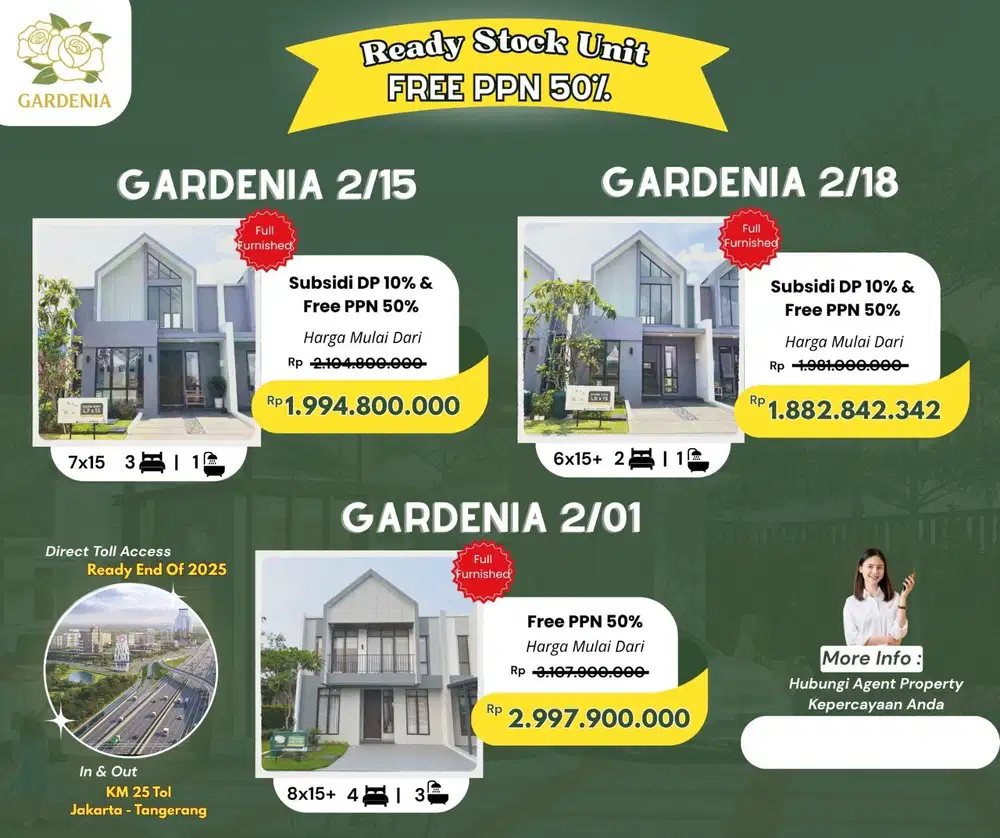 Jual Rumah Baru 2 kamar Tidur Paramount Petals Subsidi 10% + Free PPN