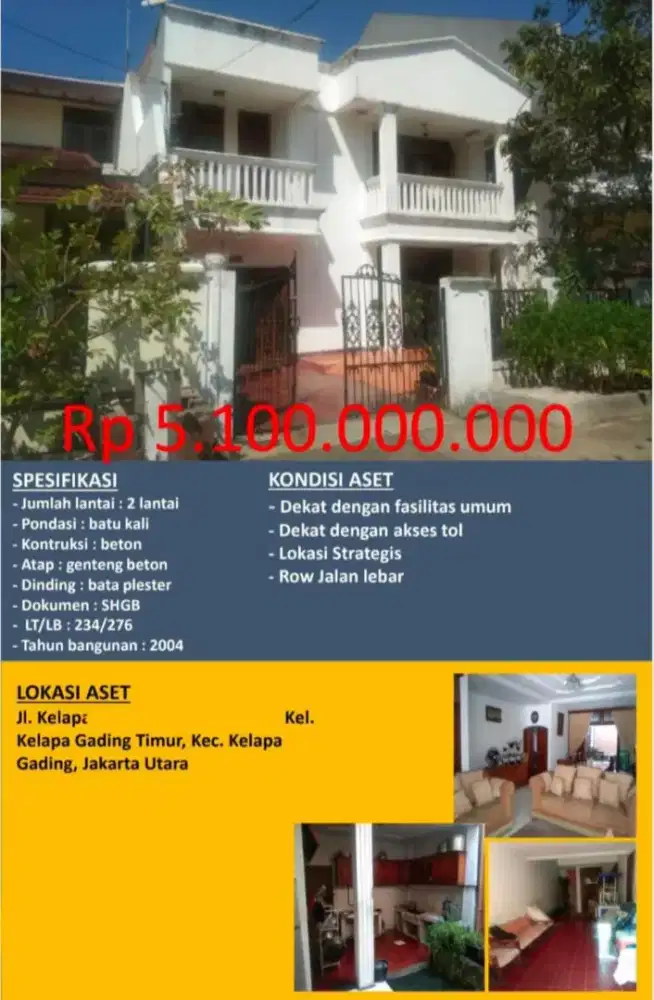 Dijual Rumah Siap Huni Kelapa Gading Timur