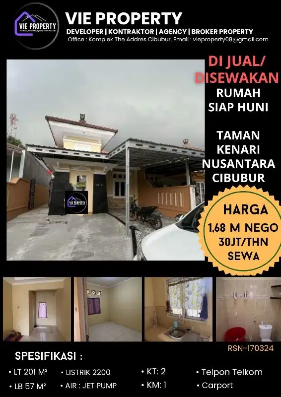 JUAL CEPAT, BANTING HARGA   Rumah siap huni Taman Kenari Nusantara