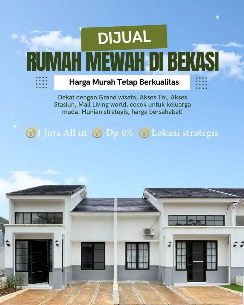 Rumah Syariah Ready Strategis Cuma 5 Menit ke Grand Wisata Bekasi