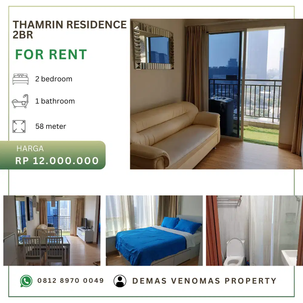 Disewakan Apartement Thamrin Residence 2 Bedrooms Full Furnished