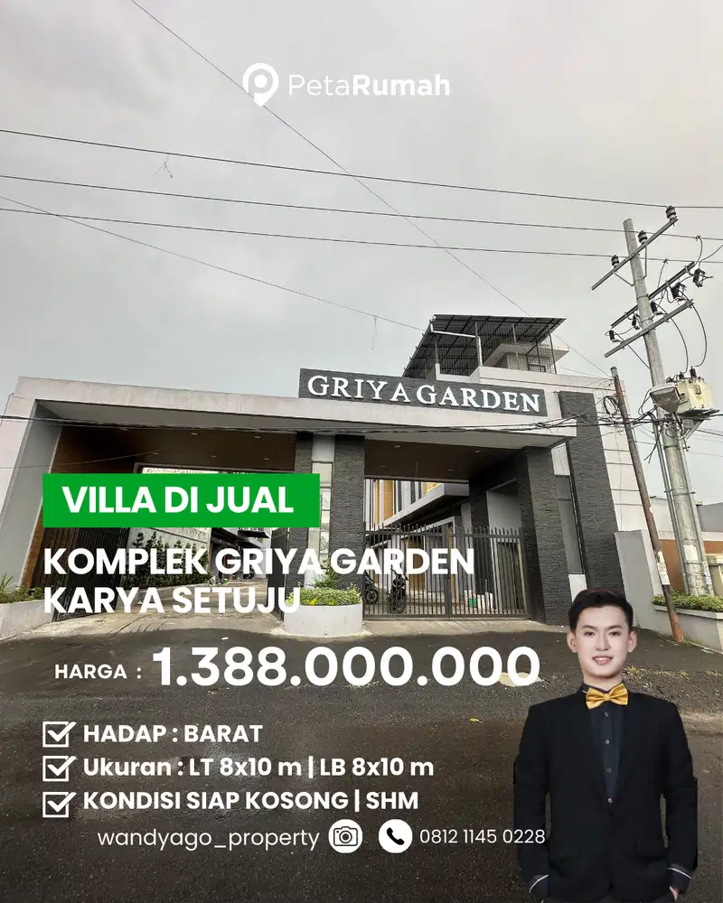 DIJUAL VILLA JALAN KARYA SETUJU KOMPLEK GRIYA GARDEN UKURAN 8x10