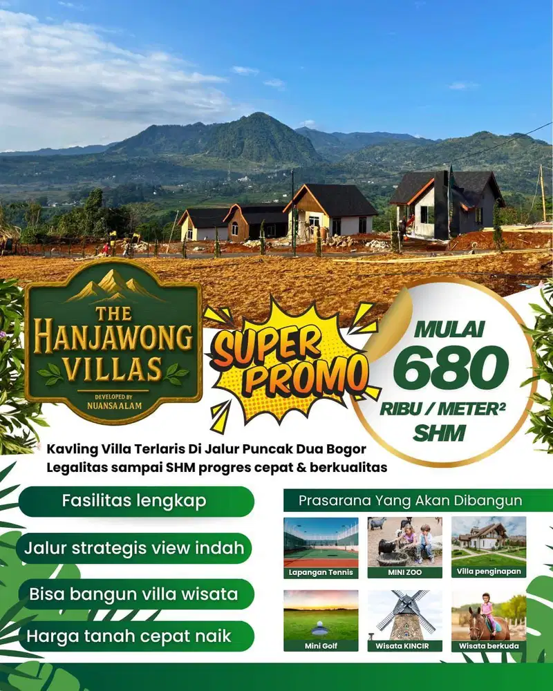 Kavling Villa Termurah Harga 700ribu per m² di Puncak 2 Bogor