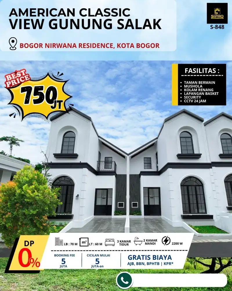 848.Rumah 2Lt American Classic terlaris Tanpa Dp Free Biaya di Bogor