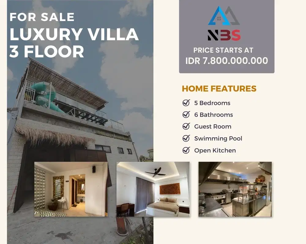 FOR SALE VILLA LANTAI 3 LOKASI KEROBOKAN