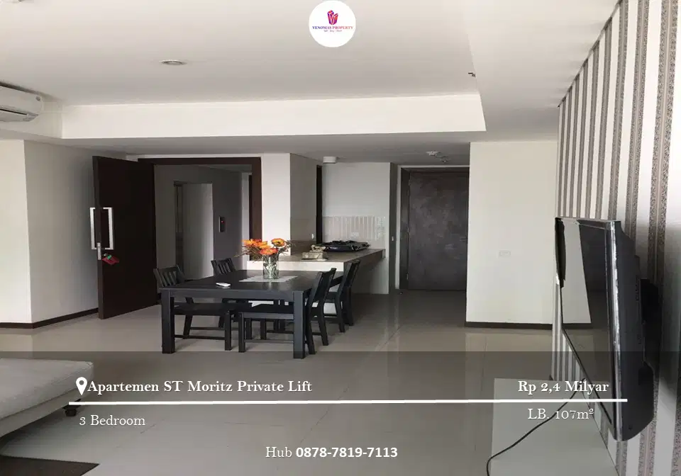 Dijual Apartement ST Moritz 3BR+1 Full Furnished Private Lift