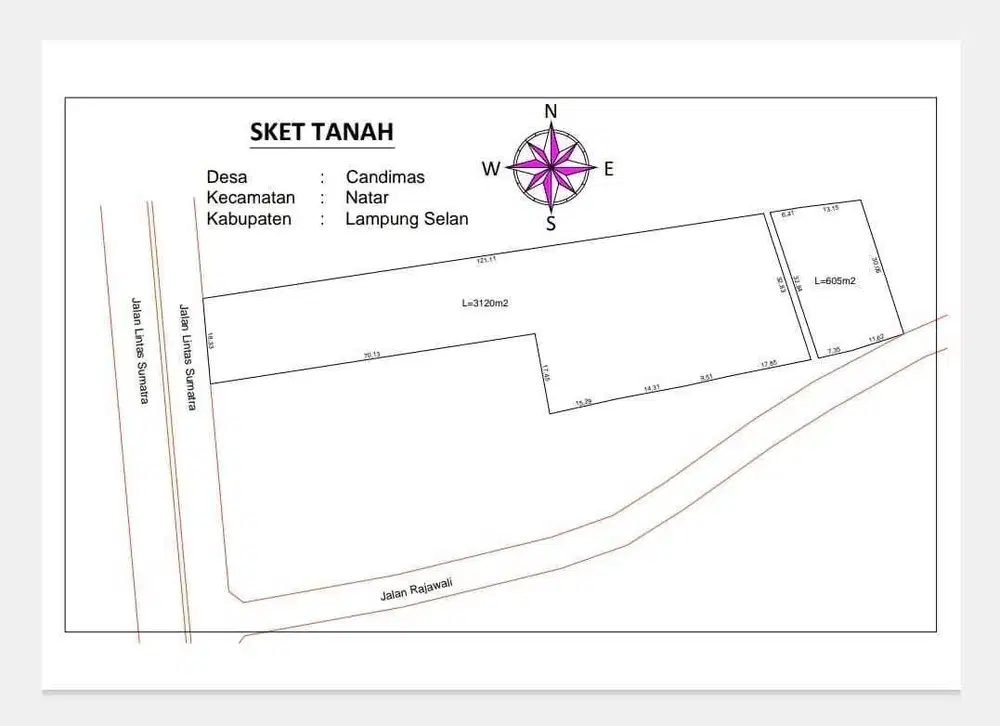 TANAH PINGGIR JALAN RAYA NATAR BRANTI DIJUAL MURAH