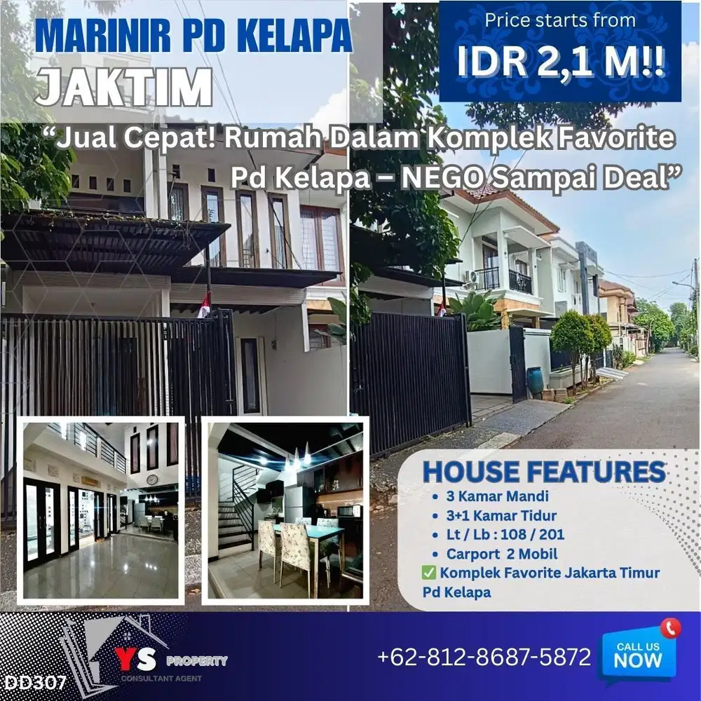 Jual Cepat! Rumah 2 Lantai Kav Marinir Duren Sawit – Nego Sampai Deal DD307