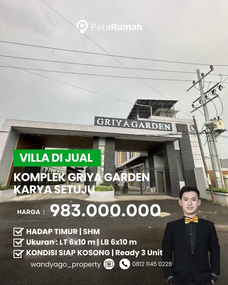 DIJUAL VILLA KOSONG JL KARYA SETUJU KOMPLEK GRIYA GARDEN READY 3 UNIT