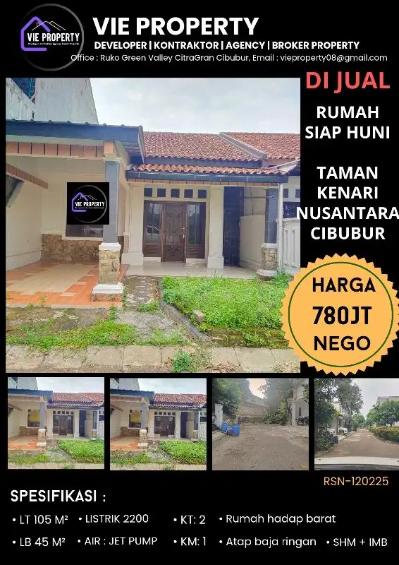 MURAH, JUAL CEPAT RUMAH SIAP HUNI RAPI DI TAMAN KENARI NUSANTARA