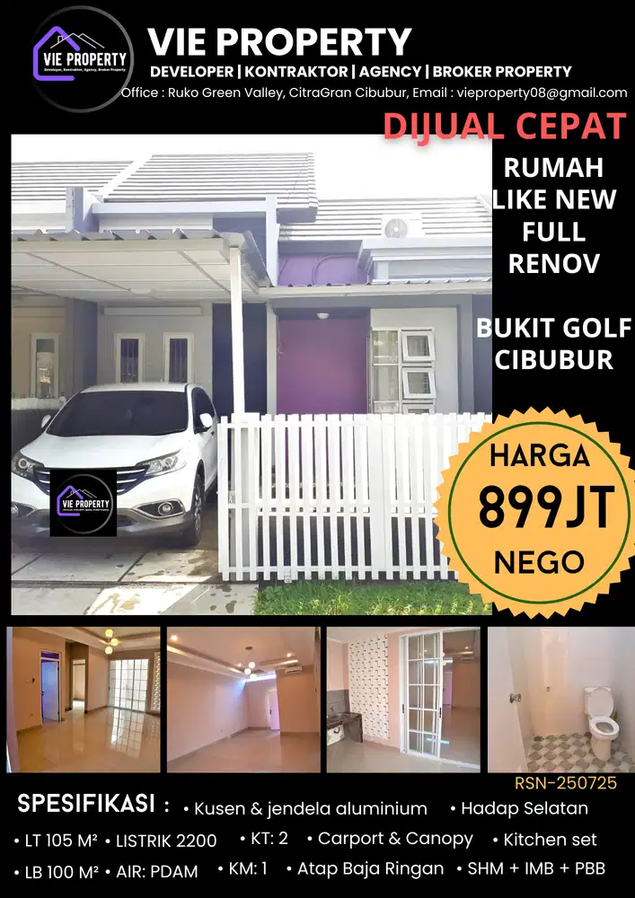 Harga dibawah pasaran! Rumah baru kelar renov, rapi siap huni dijual di Bukit Golf Cibubur