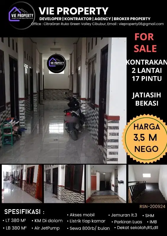 JUAL CEPAT SAMPE DEALKONTRAKAN 2 LANTAI, 17 PINTU DI JATIASIH BEKASI