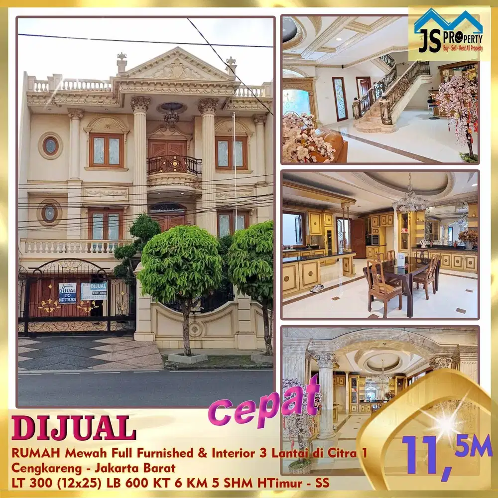 DIJUAL RUMAH MEWAH FULL FURNISH 3 LANTAI CITRA GARDEN 1 JAKARTA BARAT